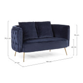 Canapea catifea albastra otel auriu Tenbury 144x77x79.5 cm