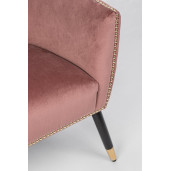 Fotoliu cu tapiterie velur roz si picioare lemn negru auriu Caitlin 74 cm x 71 cm x 71 h