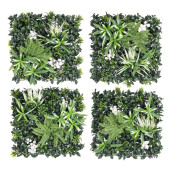 Set 4 panouri plante artificiale verzi albe 50x50 cm