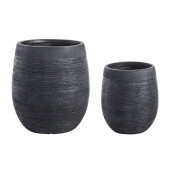 Set 2 ghivece flori fibra sticla neagra Graffiti Ø34.5x39h, ø46.5x51.5h