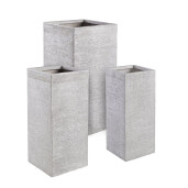 Set 3 ghivece flori fibra sticla alba Graffiti 26x26x60h/ 33x33x70h/ 40x40x77h