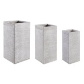 Set 3 ghivece flori fibra sticla alba Graffiti 26x26x60h/ 33x33x70h/ 40x40x77h