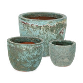Set 3 ghivece flori teracota verde Duysen Ø39x31h; ø30x24h; ø21x18h