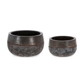 Set 2 ghivece flori fibra sticla neagra cupru Duyen 29x17 cm, 36x22 cm