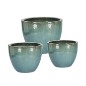 Set 3 ghivece flori teracota albastra Quang Ø28x22h; ø37x28h; ø46x38h