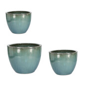 Set 3 ghivece flori teracota albastra Quang Ø28x22h; ø37x28h; ø46x38h