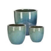 Set 3 ghivece flori teracota albastra Quang Ø30x27h; ø38x37h; ø47x47h