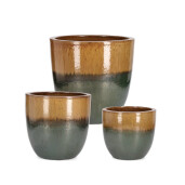 Set 3 ghivece flori teracota ocru gri Thran Ø30x27h; ø38x37h; ø47x47h