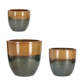 Set 3 ghivece flori teracota ocru gri Thran Ø30x27h; ø38x37h; ø47x47h