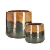 Set 2 ghivece flori teracota ocru gri Thran Ø35x32h; ø48x43h