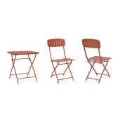 Set mobilier gradina masa, 2 scaune otel caramiziu Yvonne 44x50x85h, 70x70x72h