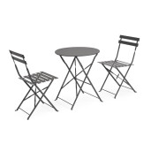 Set mobilier gradina masa, 2 scaune otel gri charcoal Austin 41x46x80x44h1(x2); ø60x71h