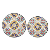 Set 2 masute cafea otel ceramica multicolora Santorini Ø30x41h; ø35x45h