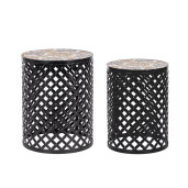 Set 2 masute cafea otel ceramica multicolora Santorini Ø30x41h; ø35x45h