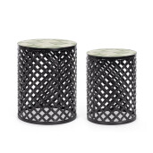 Set 2 masute cafea otel ceramica multicolora Loire Ø30x41h; ø35x45h