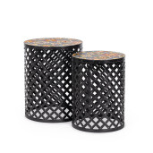 Set 2 masute cafea otel ceramica multicolora Naxos Ø30x41h; ø35x45h