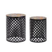 Set 2 masute cafea otel ceramica multicolora Naxos Ø30x41h; ø35x45h