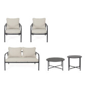 Set mobilier gradina otel gri charcoal textil bej Otsuni