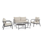 Set mobilier gradina otel gri charcoal textil bej Otsuni