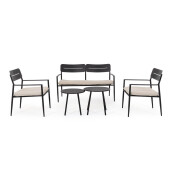 Set mobilier gradina otel gri charcoal textil bej Gargano