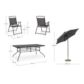 Set mobilier gradina masa, 6 scaune,  cu umbrela soare otel gri charcoal Pompei 