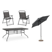 Set mobilier gradina masa, 6 scaune,  cu umbrela soare otel gri charcoal Pompei 