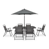 Set mobilier gradina masa, 6 scaune,  cu umbrela soare otel gri charcoal Pompei 