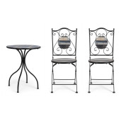 Set 2 scaune pliabile si 1 masa din fier negru si ceramica multicolora Huston 38 cm x 38 cm x 92 h x 46 h1