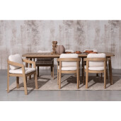 Set 2 scaune lemn masiv acacia maro perne crem Pablo 58x60x79h