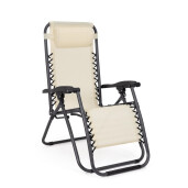 Set 2 scaune gradina otel negru textilena crem Santana 177x65x110h