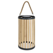 Felinar incarcare solara bambus natur otel negru Arvel Ø18,7x36,7-54h