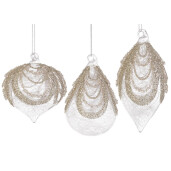 Set 12 globuri brad Craciun sticla transparenta sclipici auriu Locket 7,1x7,1x10,5h; 8x8x9,1h; 6,8x6,8x13h