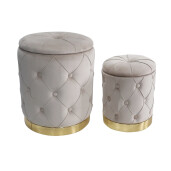 Set 2 tabureti catifea bej 31 x 38, 42 x 52 cm
