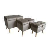 Set 3 tabureti catifea gri 47 x 26 x 40,5, 54 x 34 x 46, 62 x 42 x 53 cm