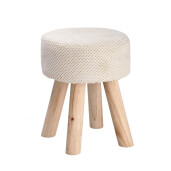 Taburet catifea crem lemn natur 28,5 x 34,5 cm