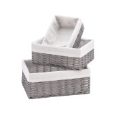 Set 3 cosuri depozitare alb gri 28 x 19 x 11 cm, 34 x 24 x 12 cm, 38 x 28 x 15 cm