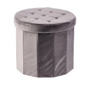 Taburet catifea gri, pliabil cu spatiu depozitare 45 x 40 cm