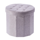 Taburet textil gri deschis, pliabil cu spatiu depozitare 45 x 40 cm