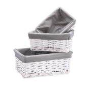 Set 3 cosuri depozitare lemn salcie alb textil gri 27,5 x 19 x 11,5 cm, 32 x 23,5 x 14 cm, 38 x 28 x 16,5 cm