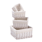 Set 4 cosuri depozitare lemn rachita alb 15 x 15 x 9,5 cm, 20 x 20 x 12 cm, 25,5 x 25,5 x 13 cm, 30 x 30 x 15 cm