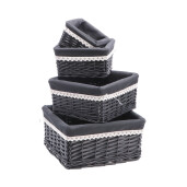Set 4 cosuri depozitare lemn rachita negru 15 x 15 x 9,5 cm, 20 x 20 x 12 cm, 25,5 x 25,5 x 13 cm, 30 x 30 x 15 cm