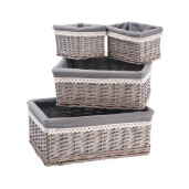 Set 4 cosuri depozitare lemn rachita gri  20 x 15 x 12 cm, 34,5 x 25 x 14 cm, 40 x 30 x 16 cm