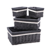 Set 4 cosuri depozitare lemn rachita neagra 20 x 15 x 12 cm, 34,5 x 25 x 14 cm, 40 x 30 x 16 cm
