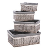 Set 4 cosuri depozitare lemn rachita gri 24 x 15,5 x 10 cm, 29 x 21 x 12,5 cm, 34 x 25 x 14,5 cm, 40 x 30,5 x 16 cm