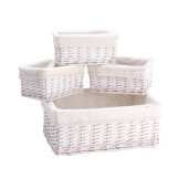 Set 4 cosuri depozitare lemn rachita alba 25 x 15 x 10,5 cm, 40 x 30,5 x 16 cm