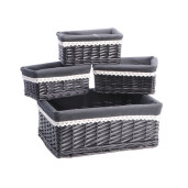 Set 4 cosuri depozitare lemn rachita neagra 25 x 15 x 10,5 cm, 40 x 30,5 x 16 cm