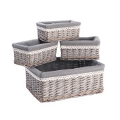 Set 4 cosuri depozitare lemn rachita gri 25 x 15 x 10,5 cm, 40 x 30,5 x 16 cm