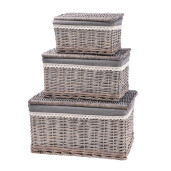 Set 3 cosuri depozitare lemn rachita gri 28,5 x 20 x 15 cm, 37 x 26,5 x 20 cm, 44,5 x 33,5 x 22,5 cm