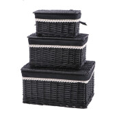 Set 3 cosuri depozitare lemn rachita neagra 28,5 x 20 x 15 cm, 37 x 26,5 x 20 cm, 44,5 x 33,5 x 22,5 cm