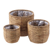 Set 3 ghivece flori fibre naturale natur 18 x 16,5 cm, 23,5 x 20,5 cm, 29 x 25 cm